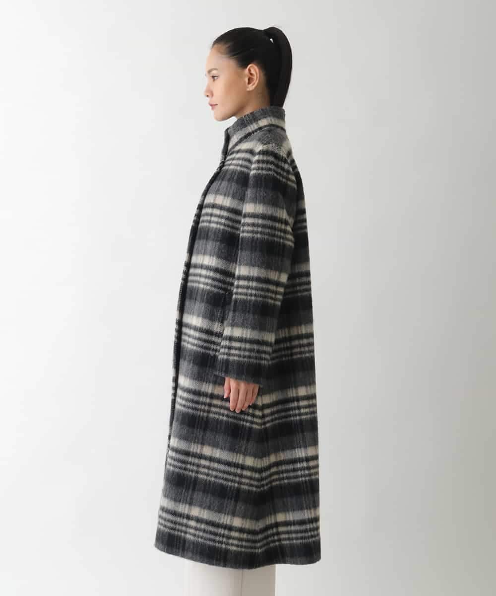 HIROKO BIS ウールシャギーチェック柄コート ヒロコ ビス ジャケット・アウター その他のジャケット・アウター ブラック