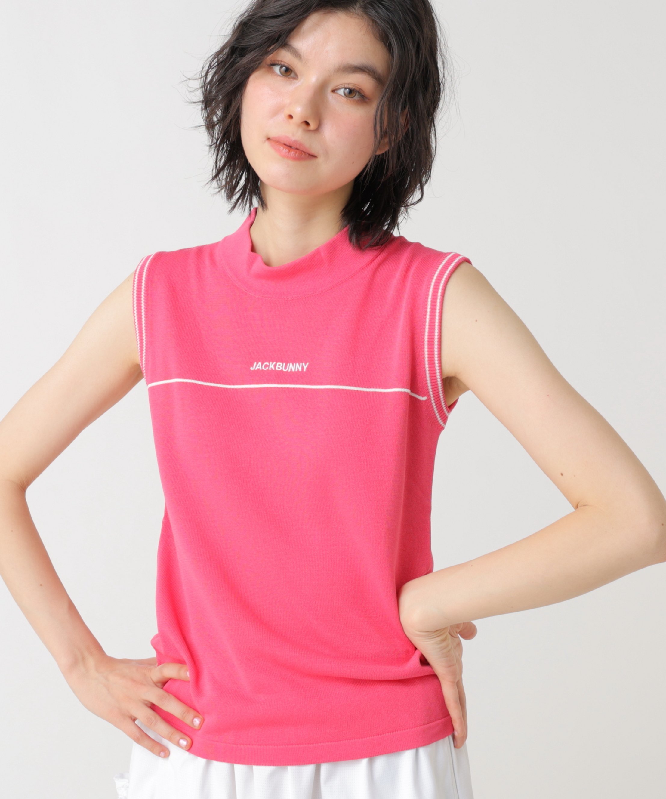 Jack Bunny!! ノースリーブモックネックニット ジャックバニー トップス ニット ピンク グレー ブラック