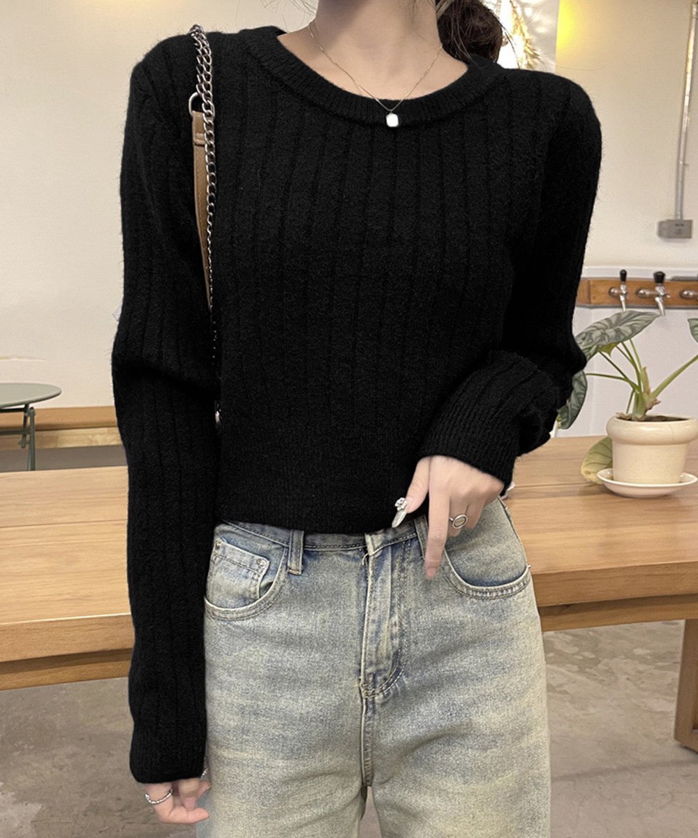miniministore リブニット トップス きれいめ 長袖 ミニミニストア トップス ニット レッド ブラック ベージュ