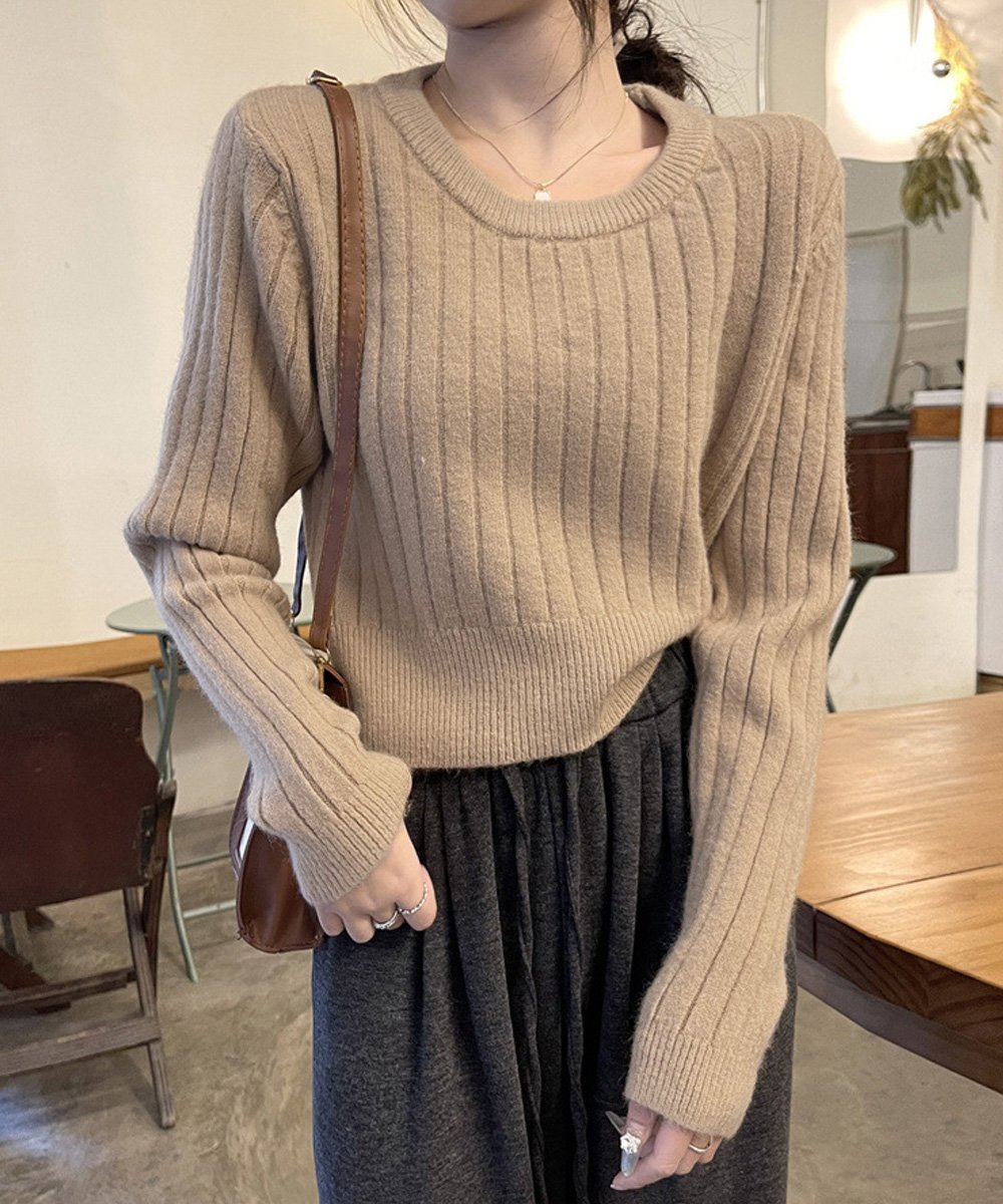 miniministore リブニット トップス きれいめ 長袖 ミニミニストア トップス ニット レッド ブラック ベージュ