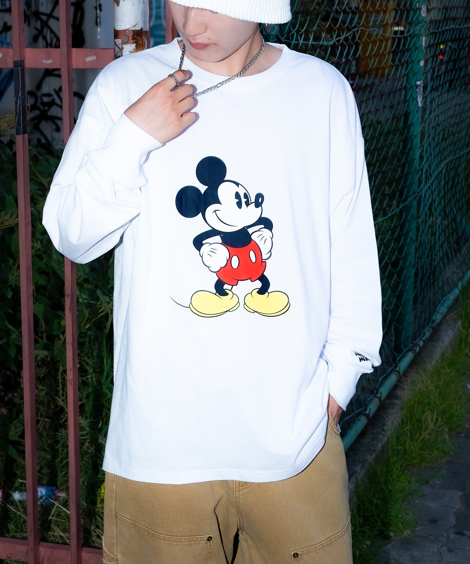 improves MICKEY MOUSE ミッキーマウス オーバーサイズ 長袖Tシャツ インプローブス トップス カットソー・Tシャツ ホワイト グレー