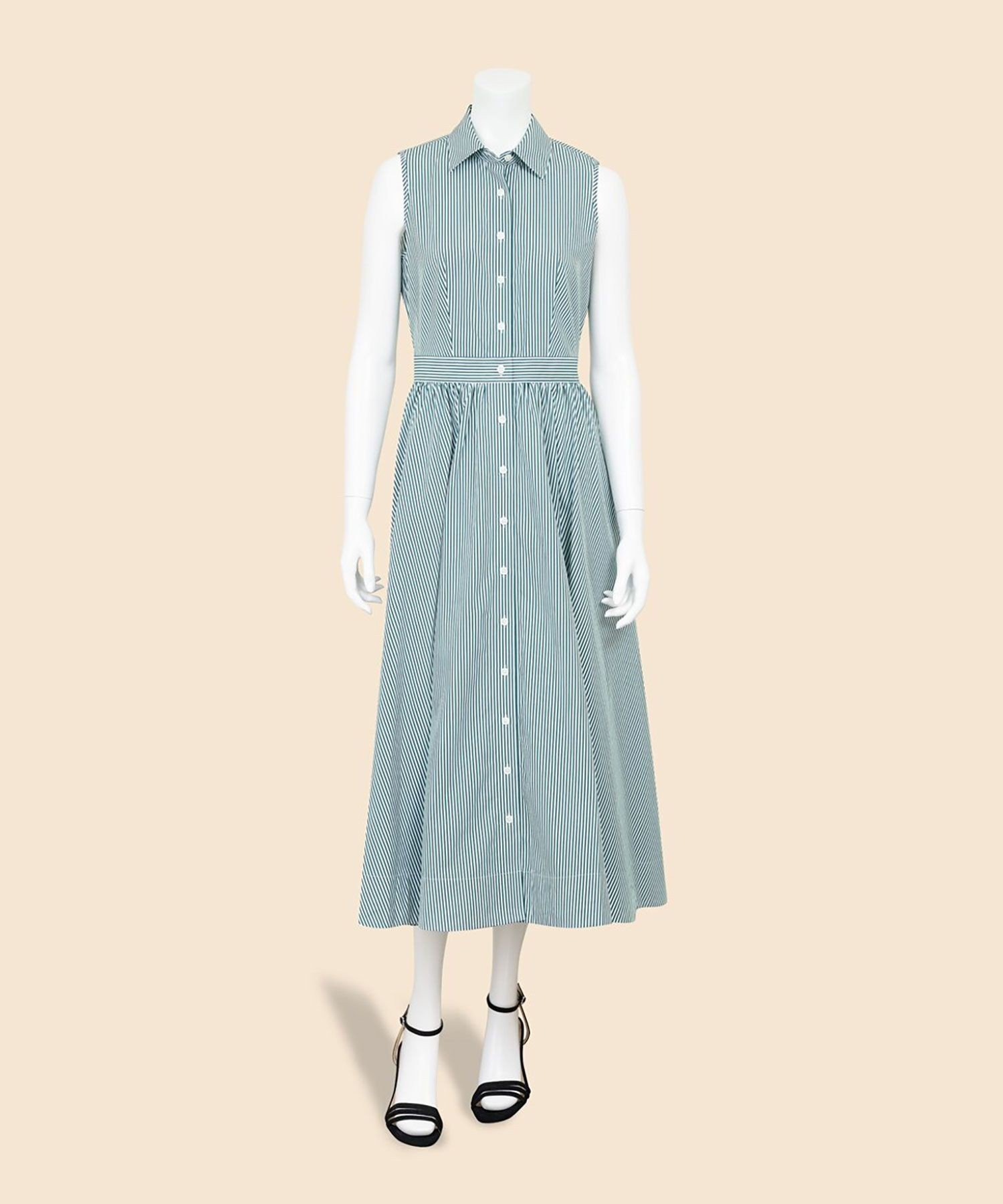 BROOKS BROTHERS コットンポプリン ストライプ ノースリーブ シャツドレス ブルックス ブラザーズ ワンピース・ドレス ワンピース グリーン【送料無料】