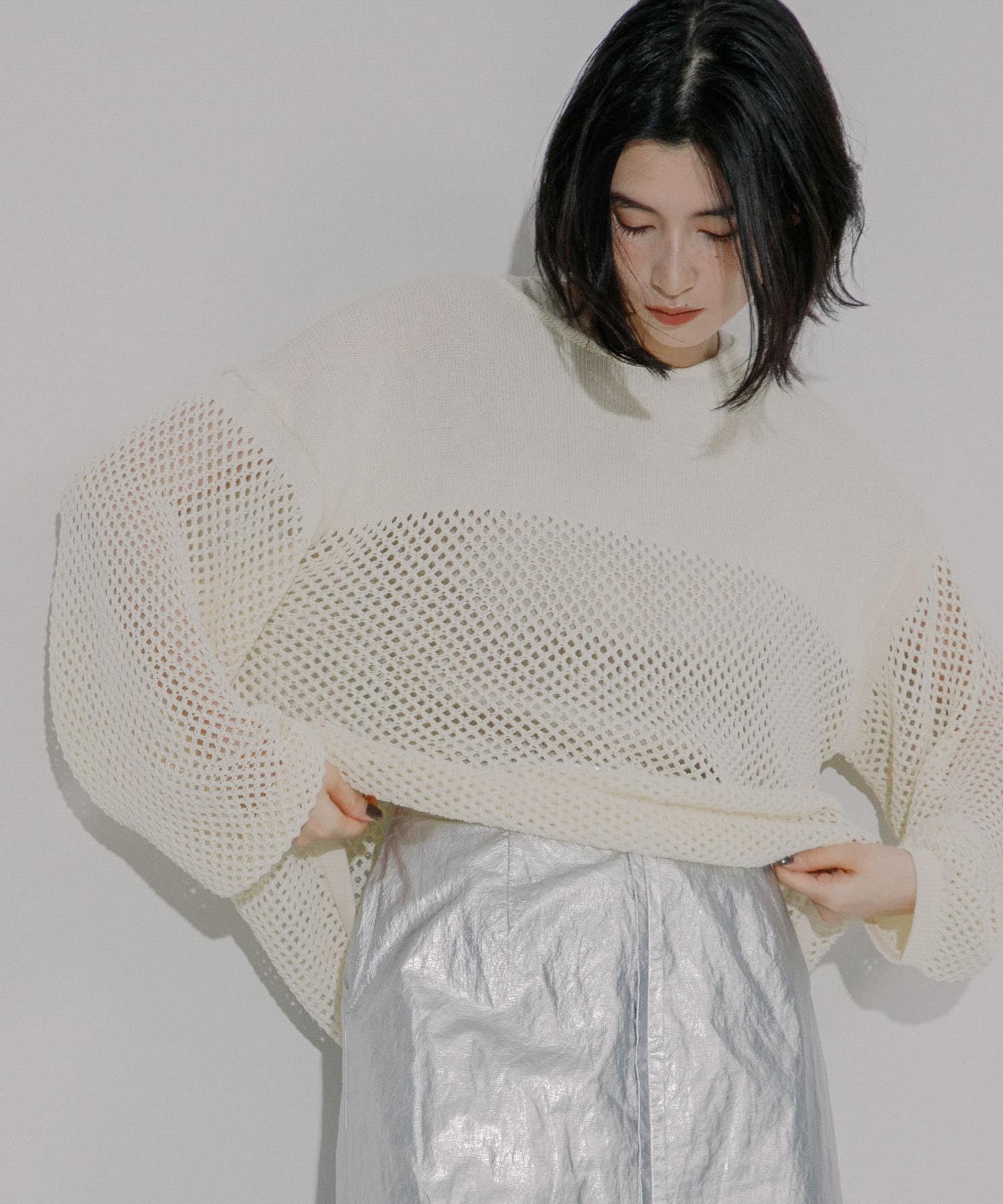 【SALE／50%OFF】LAATO mesh knit ラート トップス ニット ホワイト ネイビー【送料無料】