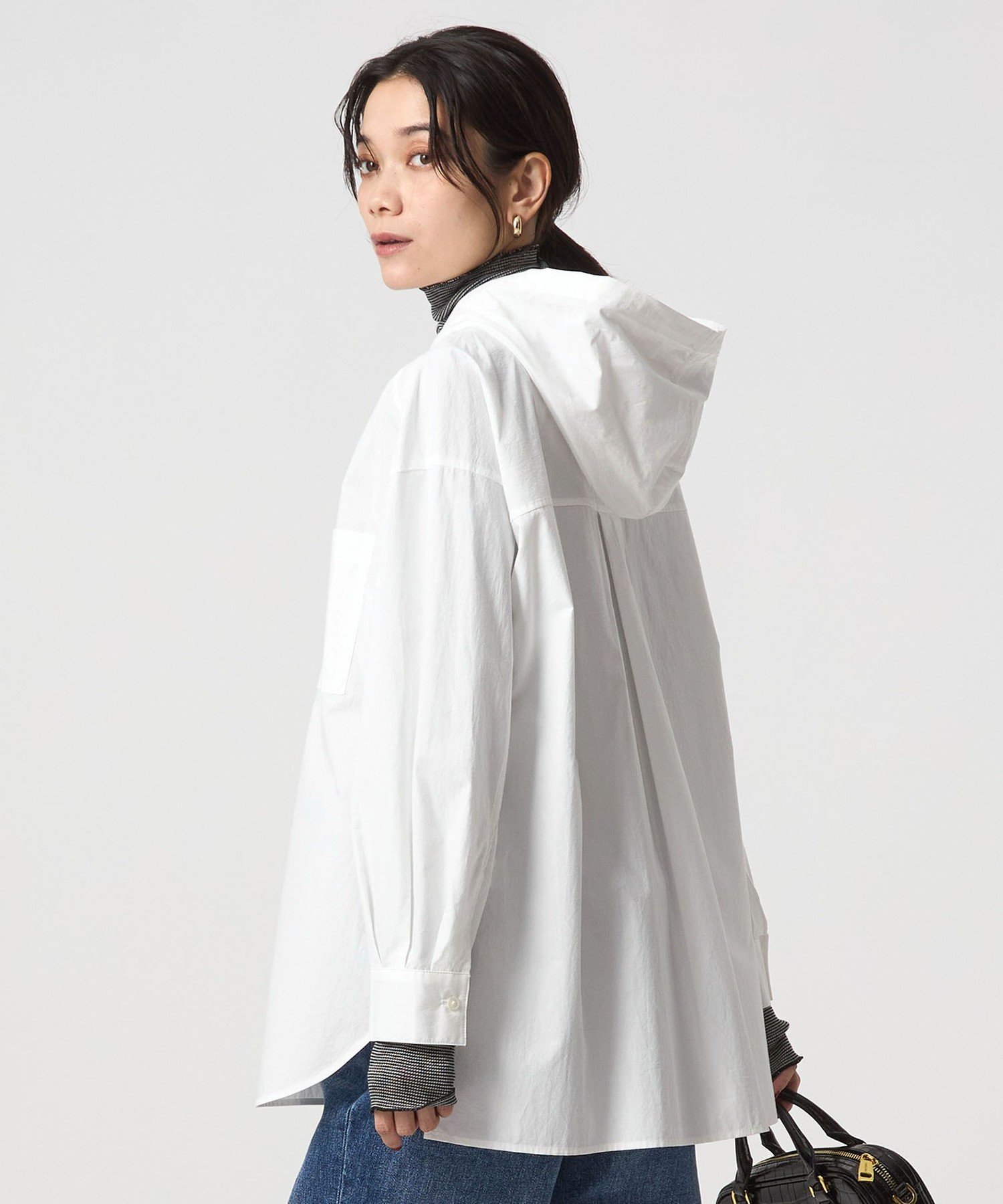 【SALE／30%OFF】UNITED ARROWS green label relaxing サンドウォッシュ フード シャツ ユナイテッドアローズ アウトレット トップス シャツ・ブラウス ブルー ホワイト【送料無料】
