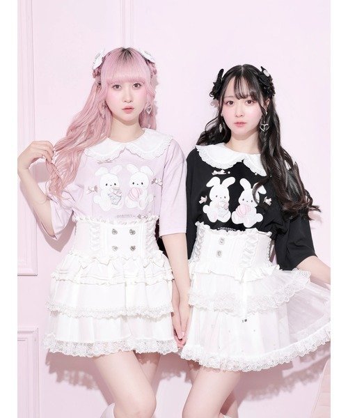 NOEMIE メニーリボンバニーワッペン刺繍Tシャツ ノエミー トップス カットソー・Tシャツ ピンク