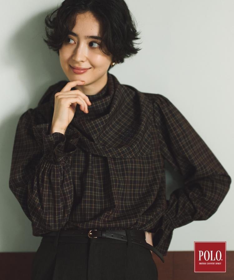THE SHOP TK POLO BCS/チェックスカーフ付きブラウス ザ ショップ ティーケー トップス シャツ・ブラウス ブラウン