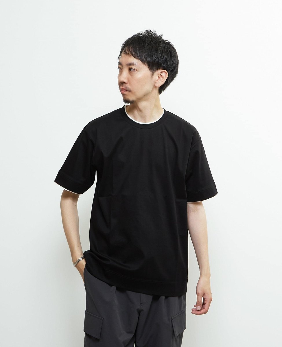 MEN'S MELROSE マーセライズドスムースフェイクレイヤードTシャツ メンズメルローズ トップス カットソー・Tシャツ ブラック ホワイト