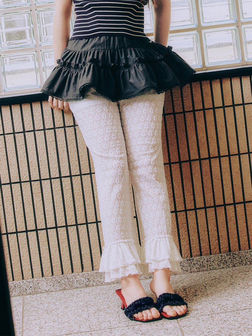 【SALE／50%OFF】LILY BROWN ヘムフリルカットパンツ リリーブラウン パンツ その他のパンツ グレー ブラック ホワイト【送料無料】
