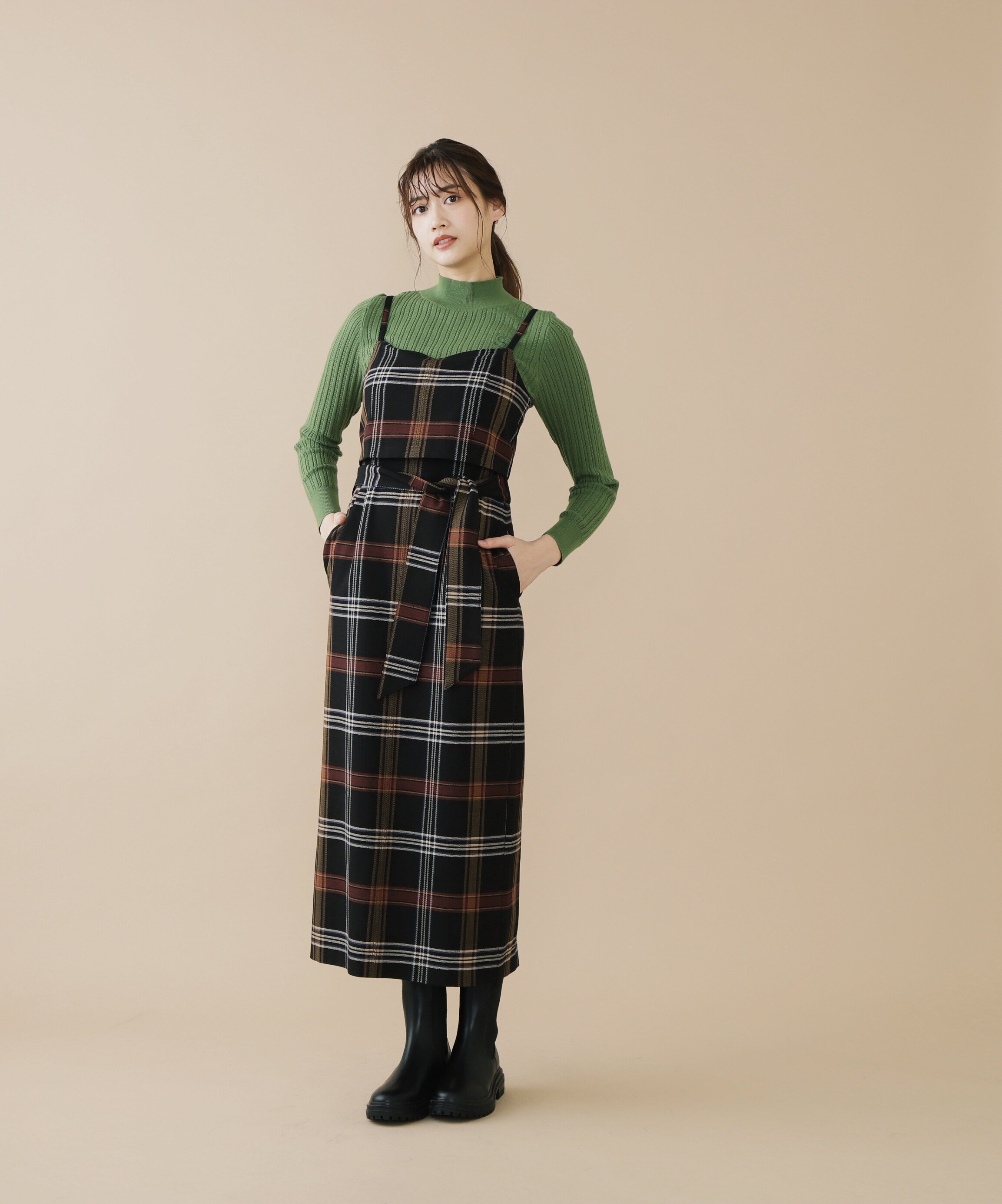 【SALE／60%OFF】JILL by JILL STUART ビッグタータンチェック ジル バイ ジル スチュアート ワンピース・ドレス ワンピース ブラック ベージュ【送料無料】のサムネイル