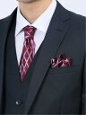 TAKA-Q シルク パネル柄 ナロータイ&チーフセット タカキュー スーツ・フォーマル ネクタイ・蝶ネクタイ ブルー レッド【送料無料】