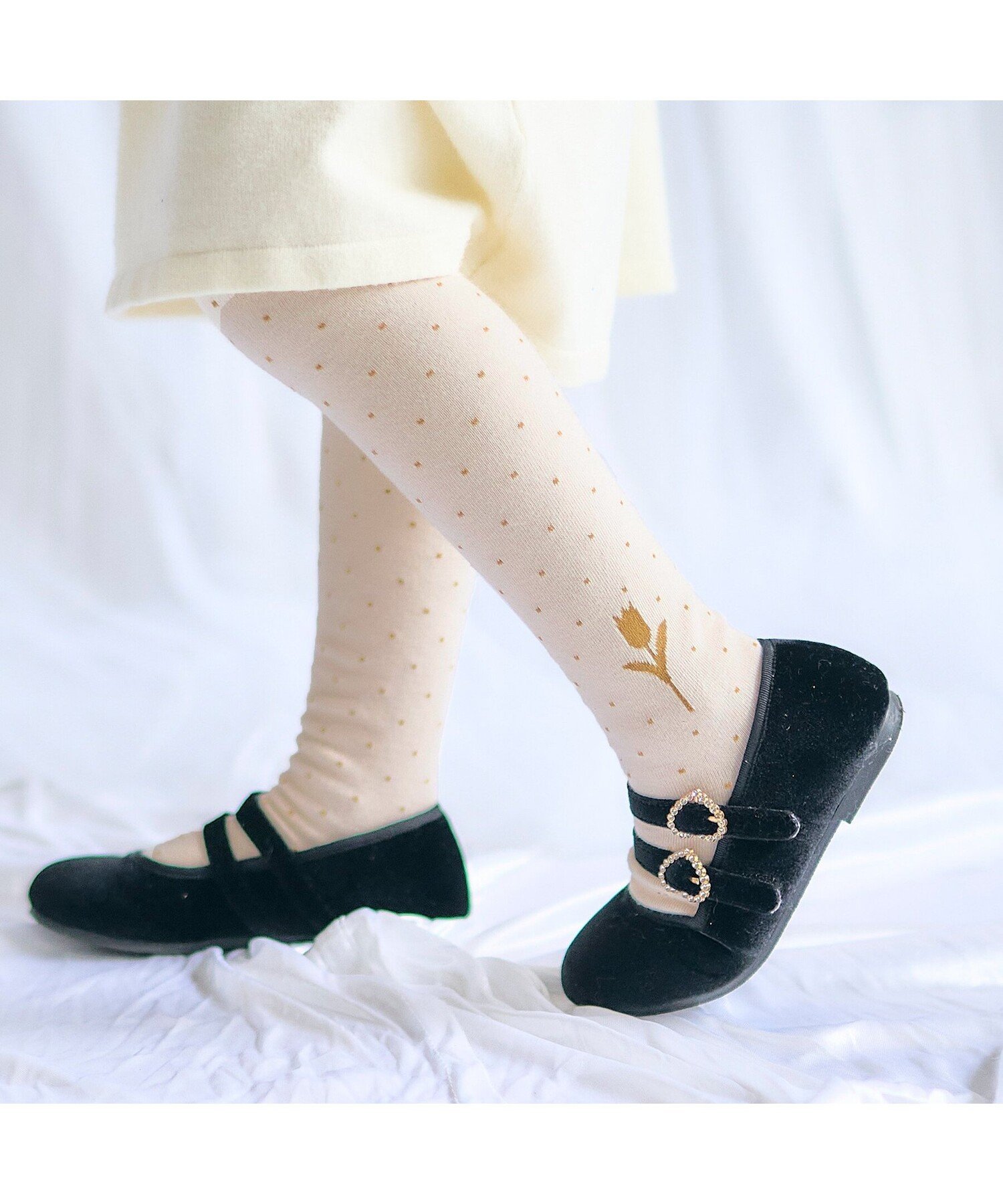 【SALE／30%OFF】apres les cours チューリップモチーフドットタイツ エフオーオンラインストア 靴下・レッグウェア タイツ・ストッキング・パンスト グレー ホワイト