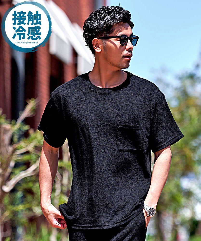 CavariA 接触冷感パイル半袖Tシャツ シルバーバレット トップス カットソー・Tシャツ ホワイト ネイビー ピンク ブラック ベージュ