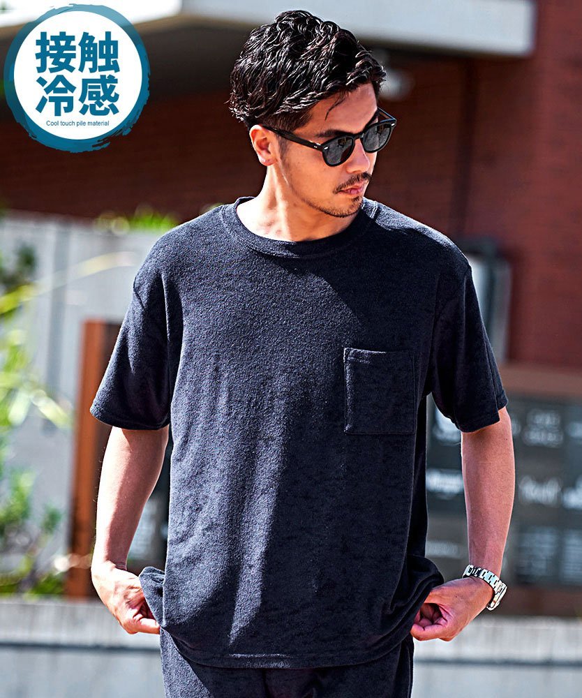 CavariA 接触冷感パイル半袖Tシャツ シルバーバレット トップス カットソー・Tシャツ ホワイト ネイビー ピンク ブラック ベージュ