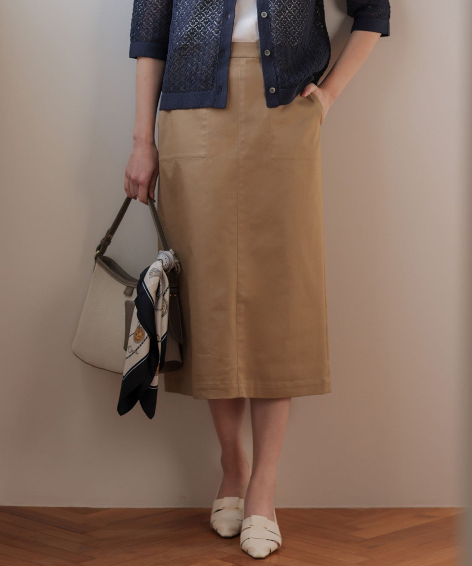 【SALE／30%OFF】J.PRESS 【WEB限定カラーあり】TCシャンブレーサテンST ナロー スカート ジェイプレス スカート ロング・マキシスカート ベージュ ブラウン ネイビー【送料無料】