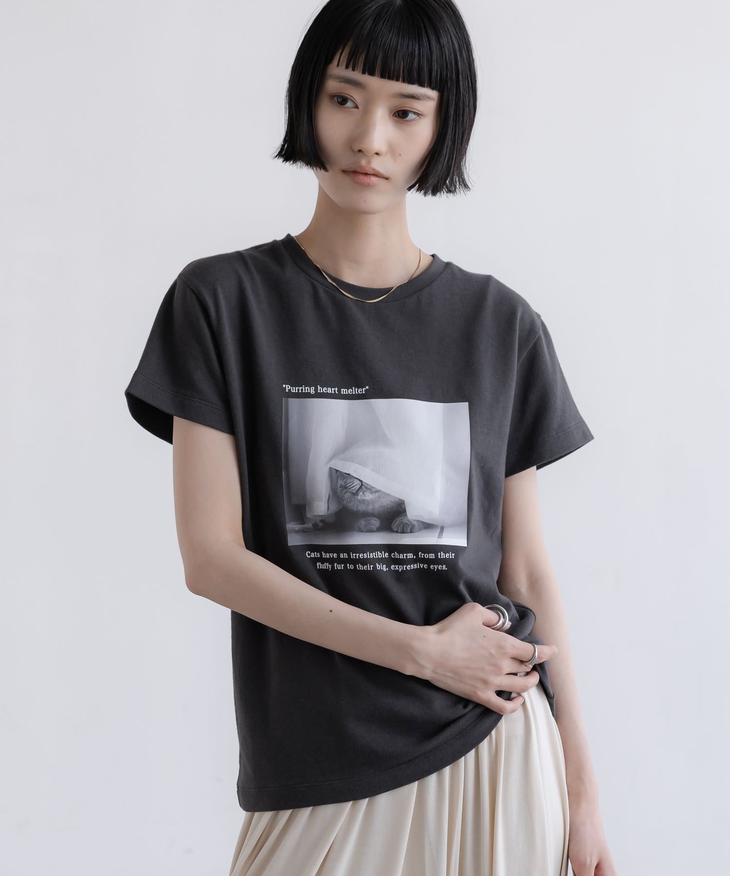 LOWRYS FARM チビフォトTEE ローリーズファーム トップス カットソー・Tシャツ ホワイト グレー ブルー
