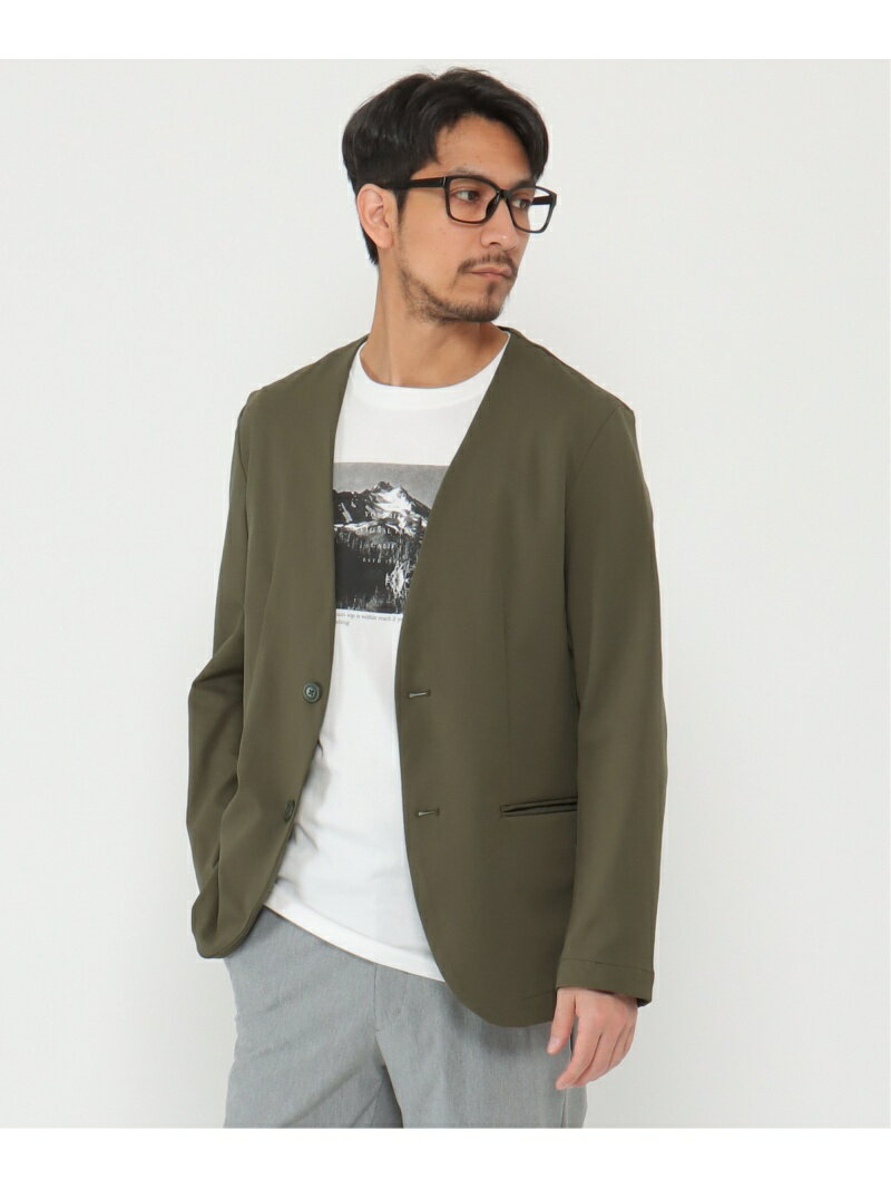 【SALE／45%OFF】IKKA LOUNGE ストレッチイージーケアノーカラージャケット イッカ ジャケット・アウター テーラードジャケット・ブレザー グリーン ネイビー【送料無料】