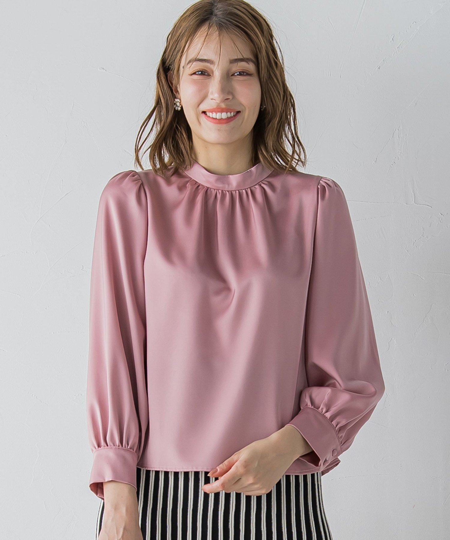 ketty ぽわん袖サテンバンドカラーブラウス ≪洗濯機で洗える≫ ケティ トップス シャツ・ブラウス ピンク ホワイト ブラック ベージュ【送料無料】のサムネイル