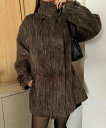 【SALE/15%OFF】JUNOAH スタンドカラーシャギーミドルコート ジュノア ジャケット・アウター トレンチコート グレー ブラウン【送料無料】