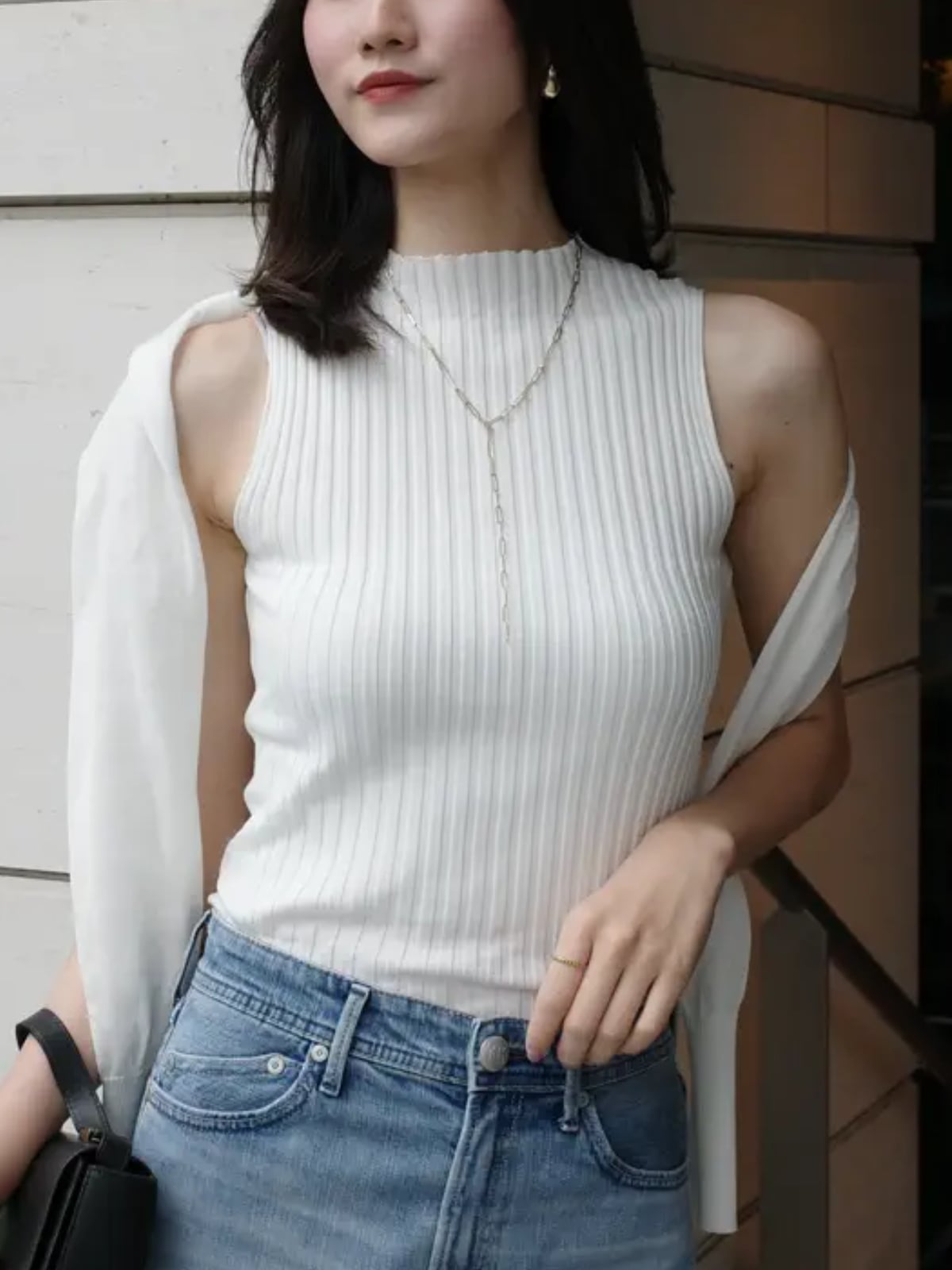 anuans *マーセライズコットンリブニットトップス アニュアンス トップス ニット ホワイト ベージュ ブラック ピンク カーキグリーン【送料無料】