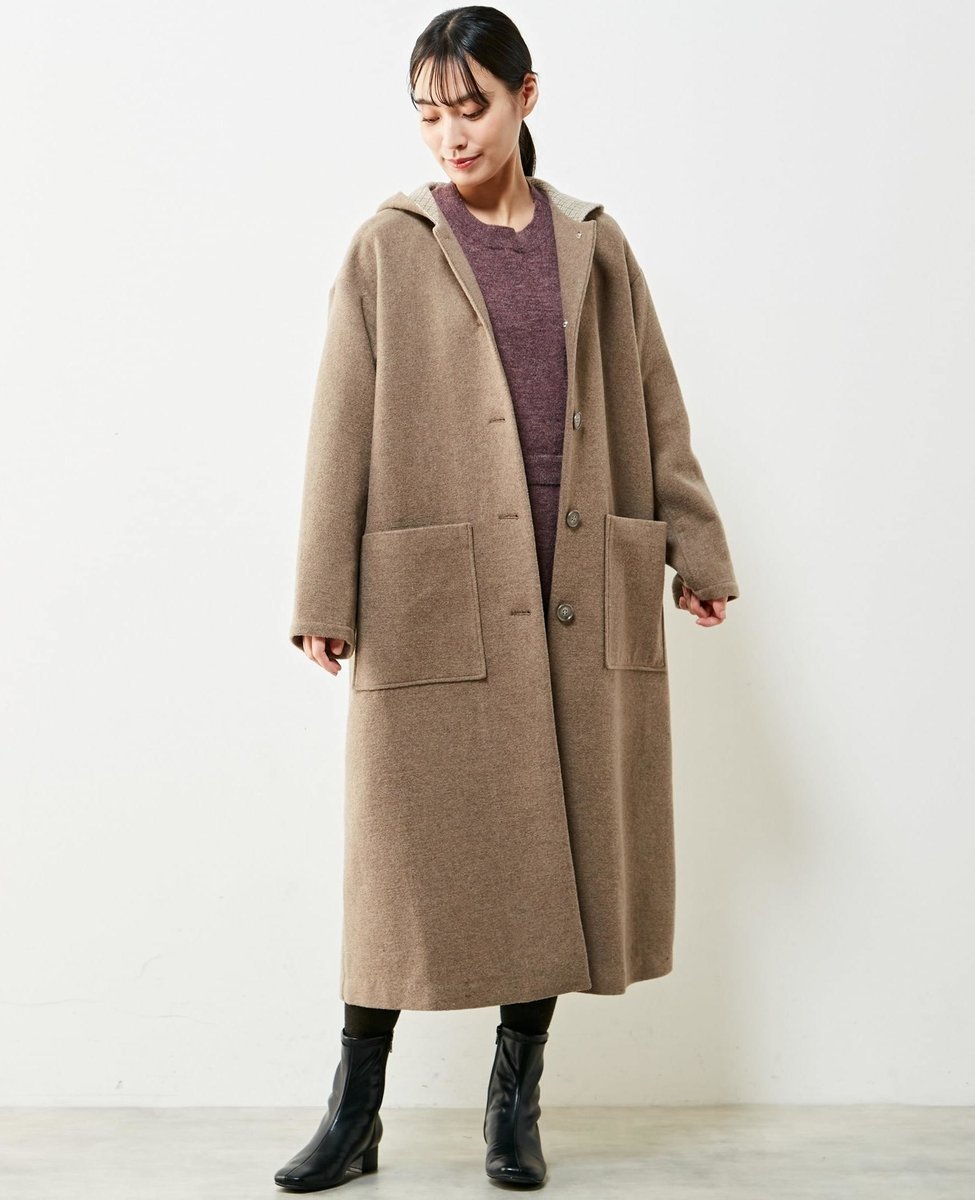 【SALE／50%OFF】MELROSE CLAIRE 【シンプルなデザインと着心地の良さが魅力的なフードコート】 メルローズクレール ジャケット・アウター その他のジャケット・アウター ベージュ グレー ブラック【送料無料】のサムネイル