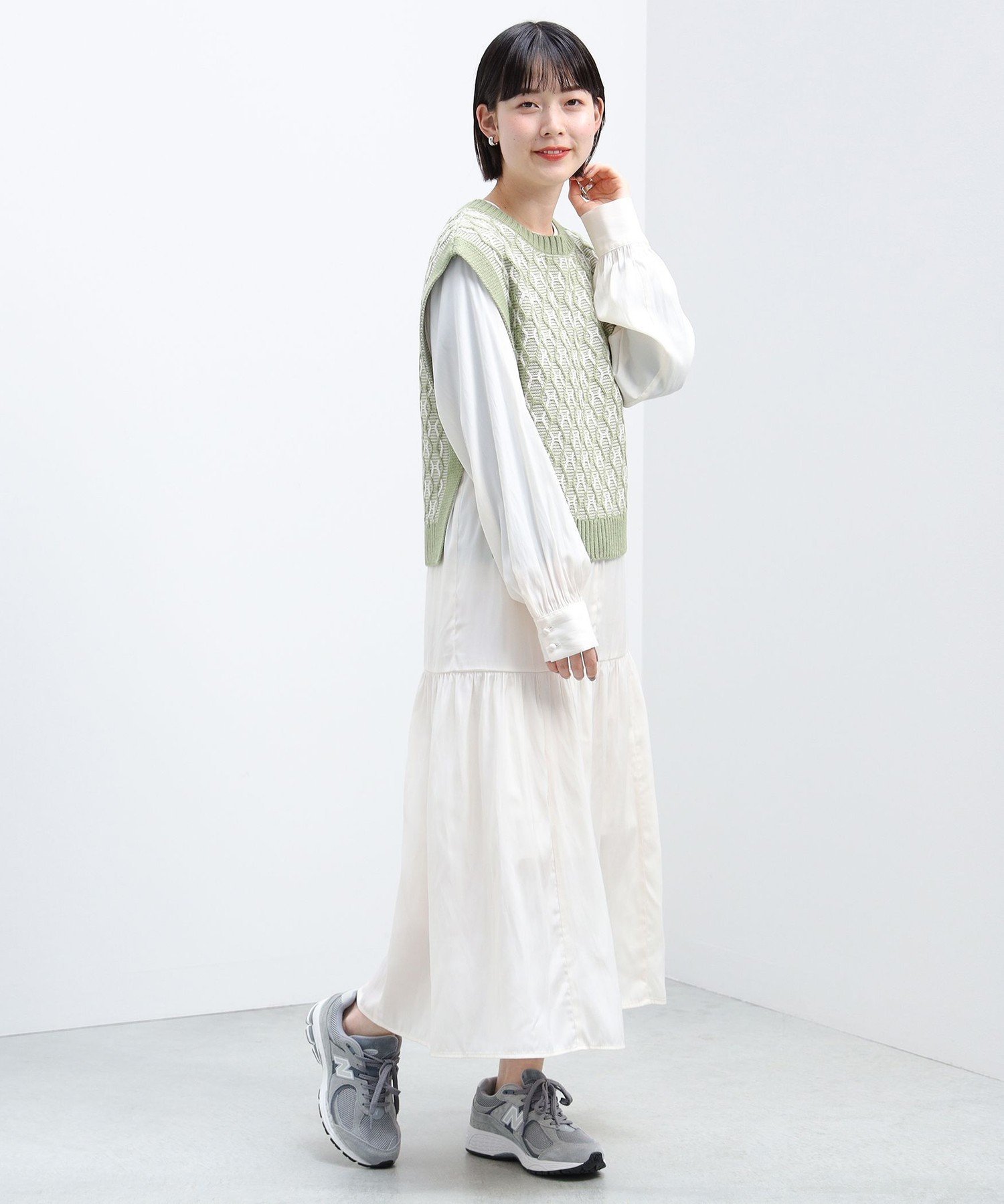 ビームス ベスト レディース 【SALE／40%OFF】BEAMS HEART WOMEN BEAMS HEART / ジャカードベスト レイヤード ワンピース ビームス ハート ワンピース・ドレス その他のワンピース・ドレス ホワイト ベージュ グリーン【送料無料】