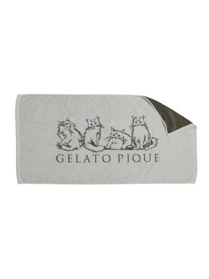 ジェラートピケ ハンドタオル gelato pique ネコ柄バスタオル ジェラートピケ ファッション雑貨 ハンカチ・ハンドタオル ホワイト ピンク【送料無料】