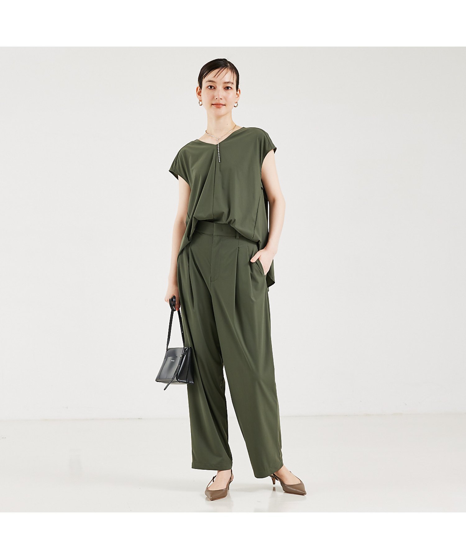 qualite クールトリコットパンツ カリテ パンツ その他のパンツ ブラック カーキグリーン