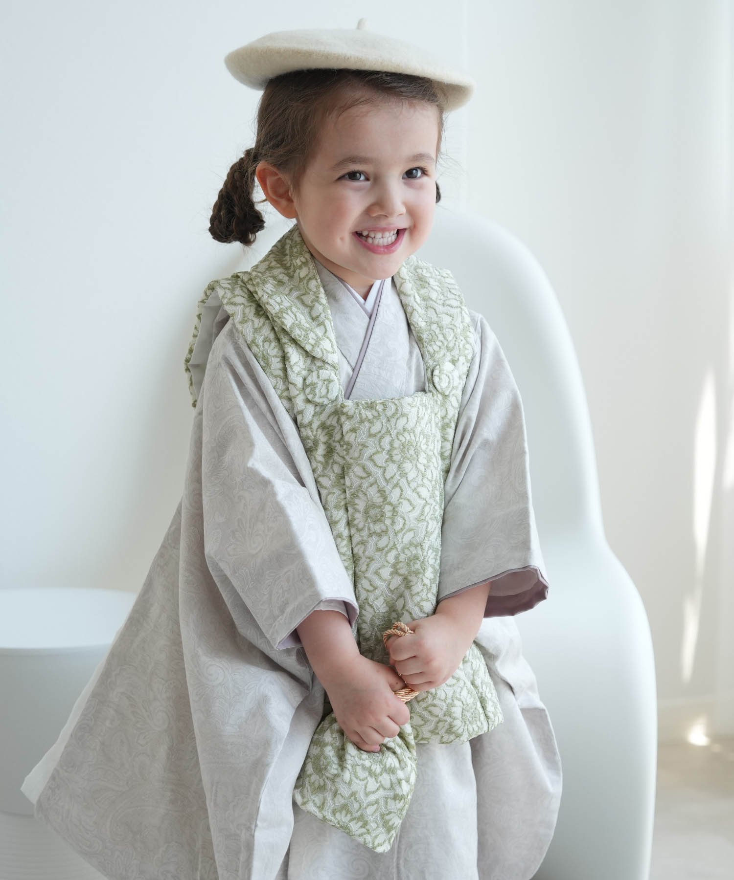 ひよこ商店 ひよこ商店 七五三 3歳 被布コート 着物 セット 女の子 三歳 ウタタネ 着物・浴衣・和装小物 着物 グレー【送料無料】