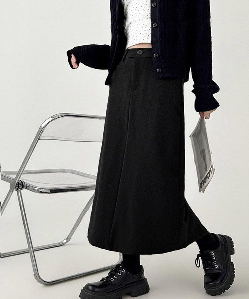 [SALE / 30 % OFF] miniministore 하이 웨스트 슬릿 롱 슈트 스커트 미니 미니 스토어 스커트 미니 스커트 블랙 그레이