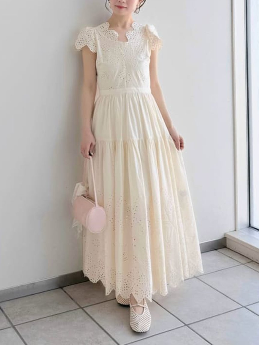 【SALE／50%OFF】FRAY I.D スカラエンドカットワークレースワンピース フレイ アイディー ワンピース・ドレス ワンピース ネイビー イエロー ホワイト【送料無料】のサムネイル