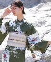 utatane utatane 浴衣3点セット グリーンに松皮菱取と桔梗 Fサイズ ウタタネ 着物・浴衣・和装小物 浴衣 グリーン【送料無料】