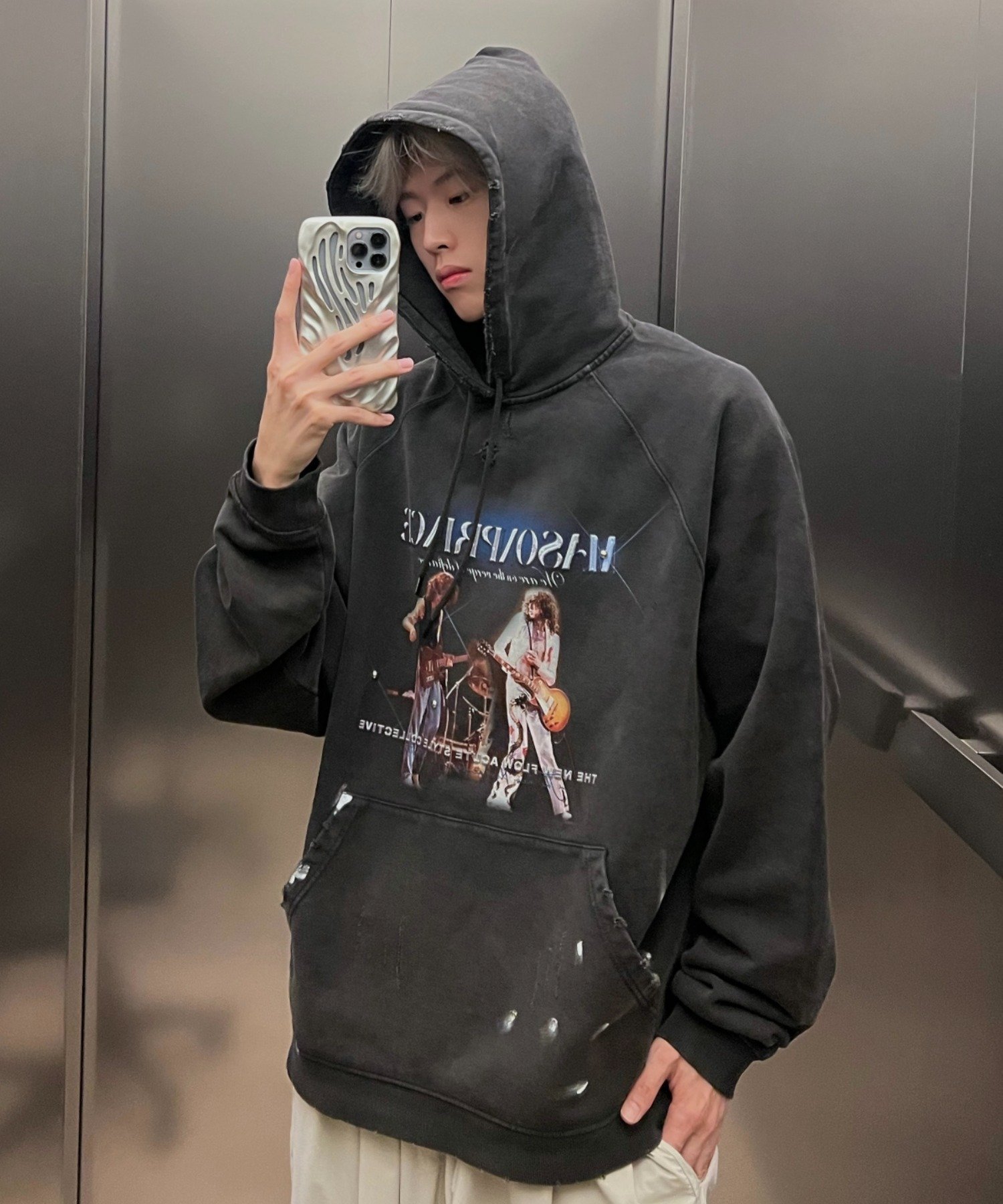 【SALE／50%OFF】MASONPRINCE オーバーサイズ ヴィンテージ加工 スタッズ ロック パーカー WY0231 【MASONPRINCE】 チュクラ トップス パーカー・フーディー【送料無料】