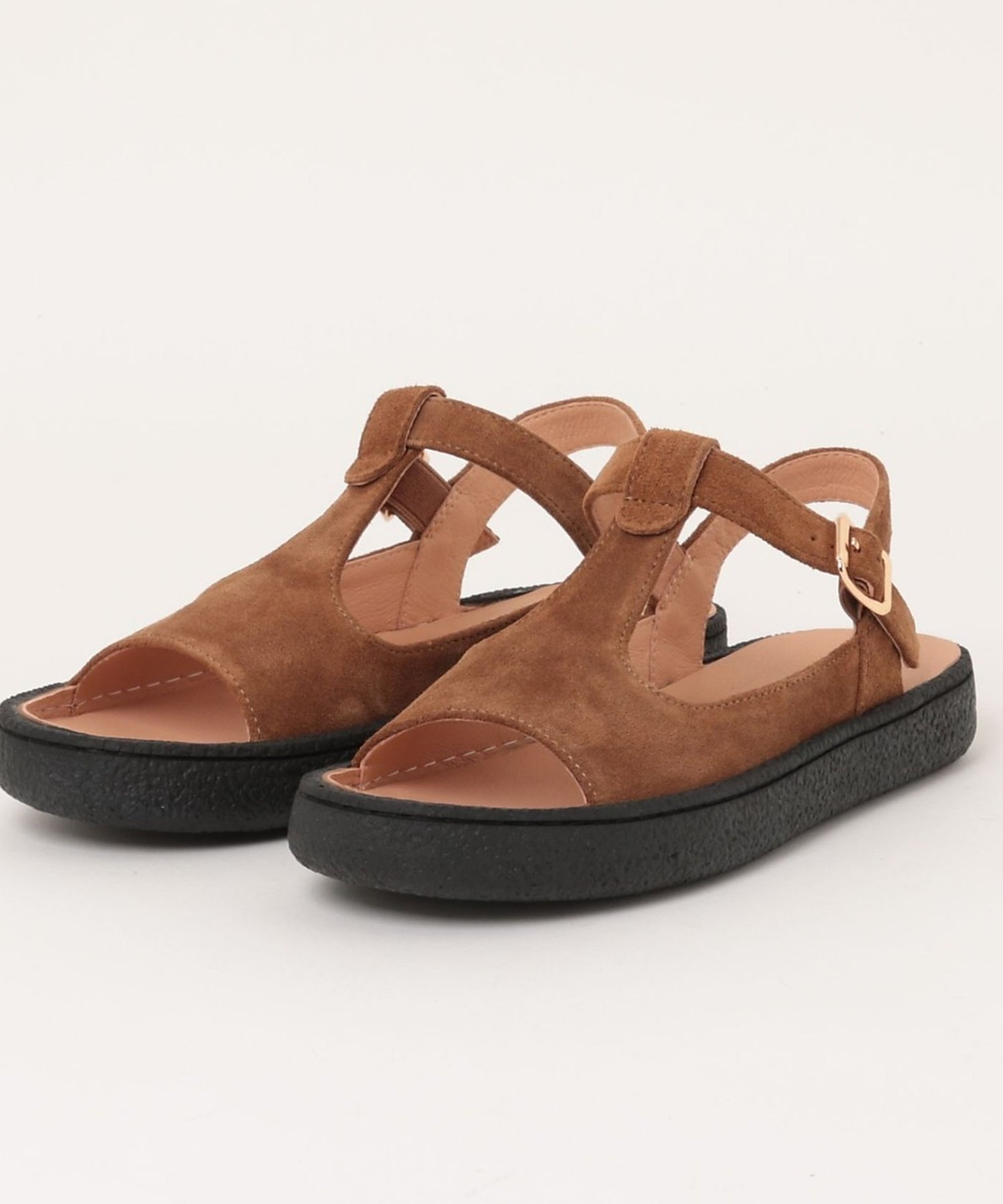 【SALE／20%OFF】Rouge vif la cle 【MOHI/モヒ】スエードTストラップサンダル ルージュ・ヴィフ ラクレ シューズ・靴 サンダル ブラウン ブラック【送料無料】
