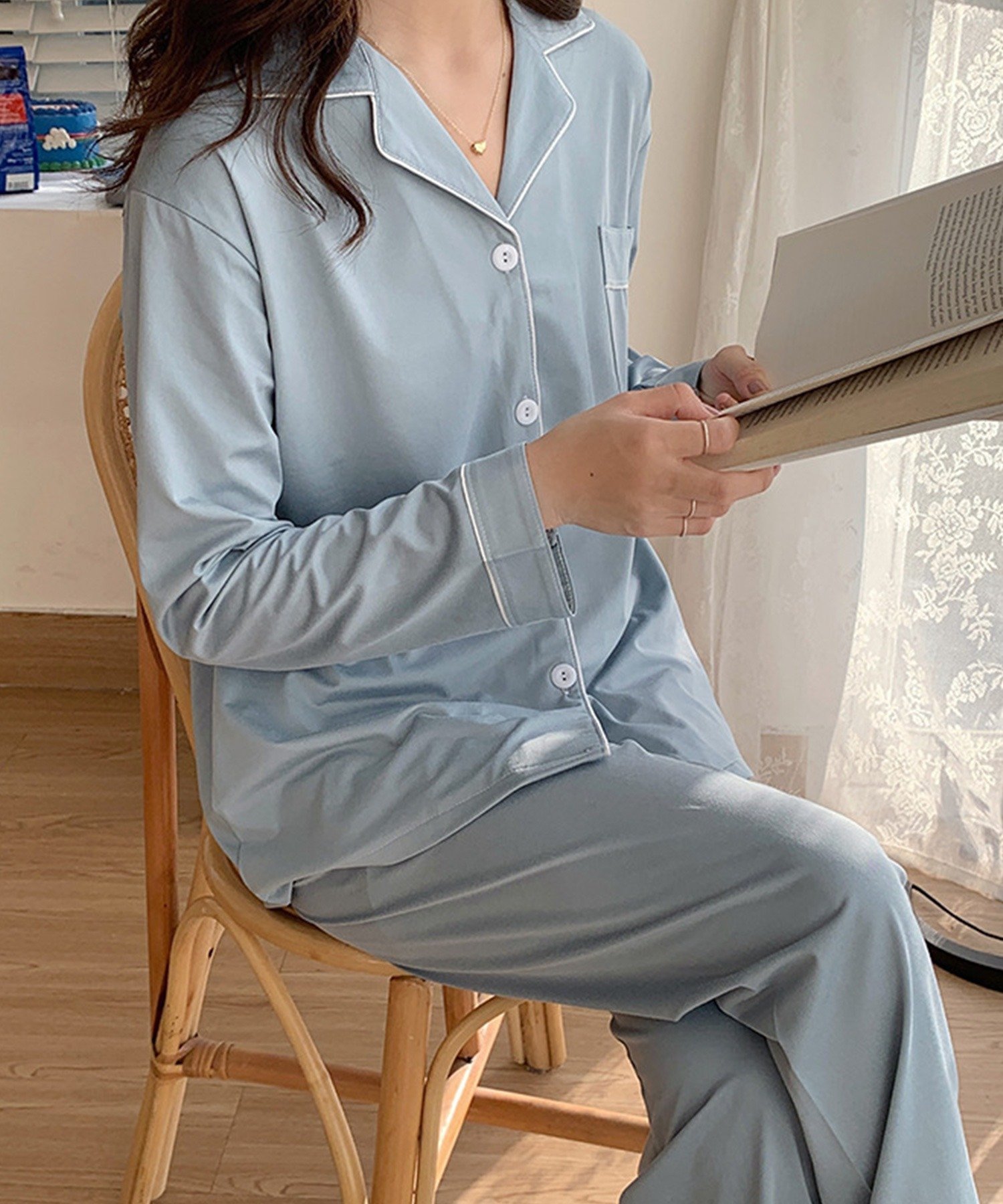 aimoha - select - aimoha -select-/ポケット付き長袖シャツ&ロングパンツ ルームウェア アイモハ インナー・ルームウェア パジャマ ピンク グレー パープル ブルー