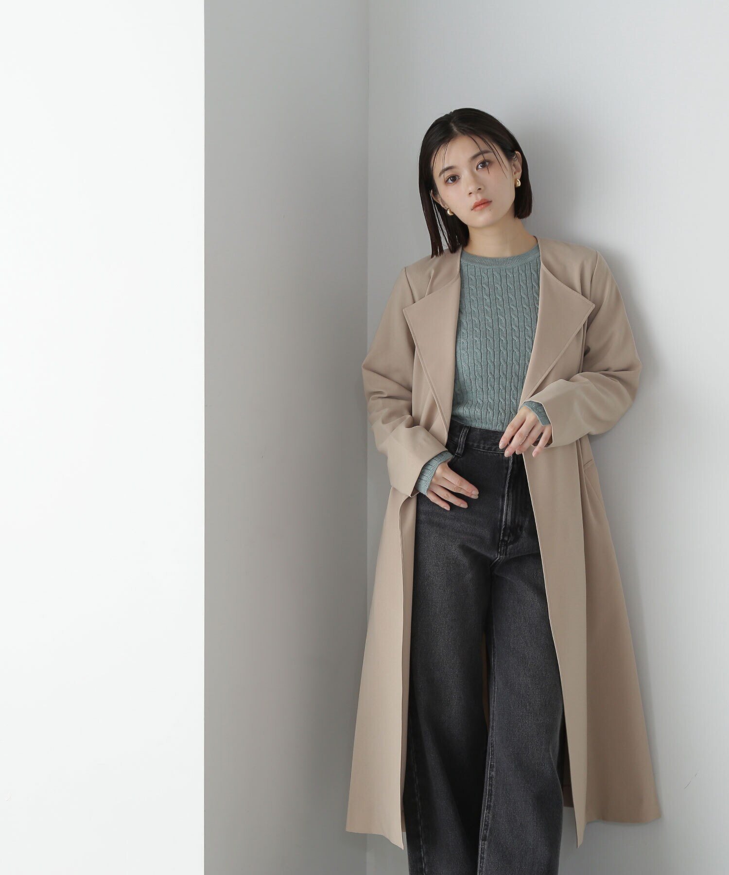 NATURAL BEAUTY BASIC 折り返しラペルノーカラーコート 24SS ナチュラルビューティベーシック ジャケット アウター その他のジャケット アウター ベージュ グレー パープル ブルー【送料無料】