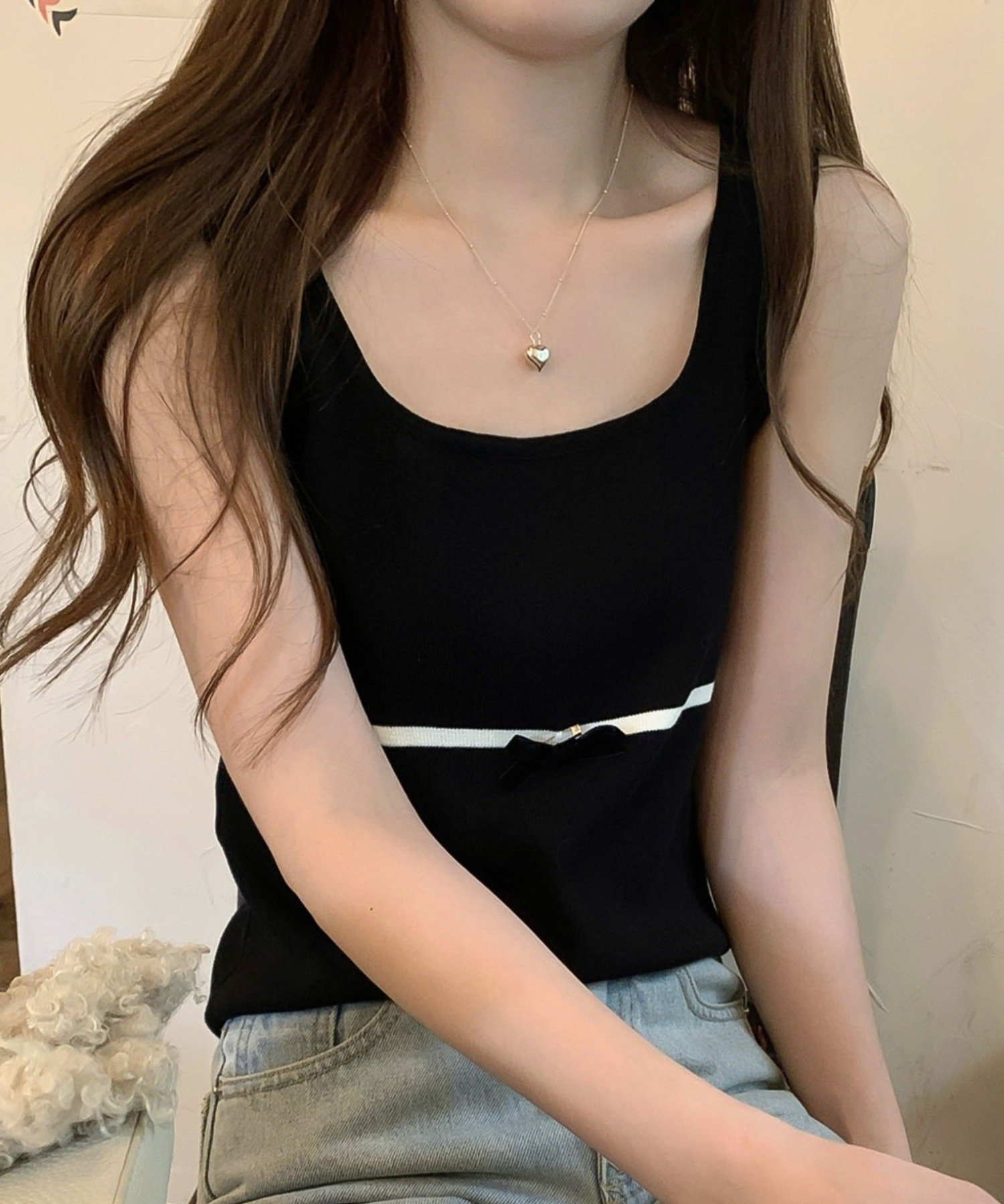 Girly Doll/リボンノースリーブニットトップス ドゥーラ ドゥーラ トップス ノースリーブ・タンクトップ イエロー ブラック
