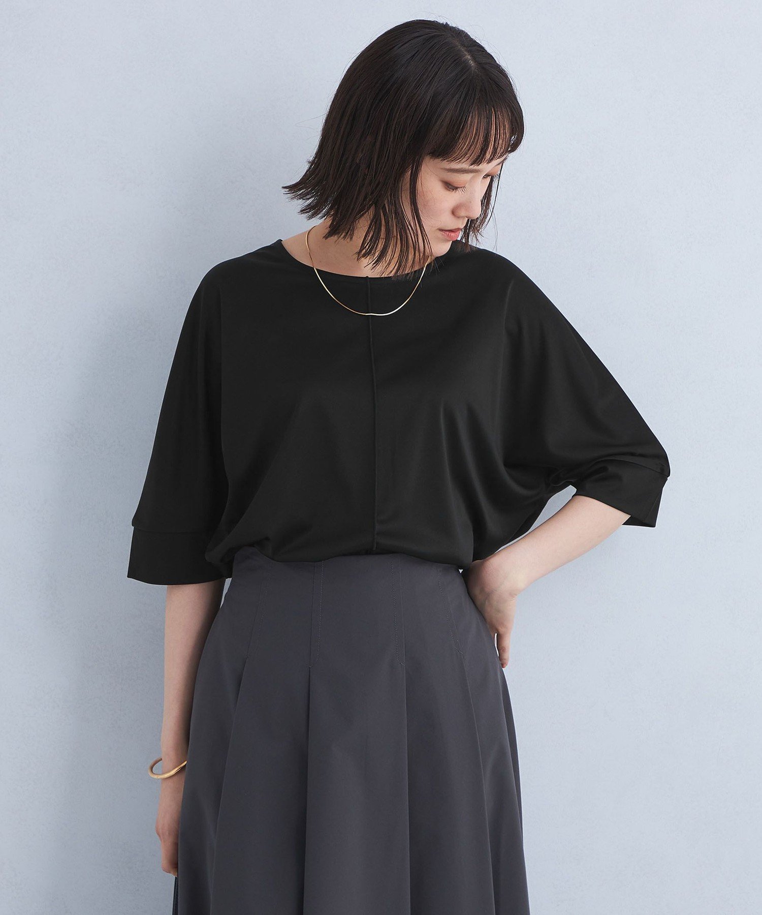 【SALE／60%OFF】UNITED ARROWS green label relaxing トリアセ スムース ドルマン プルオーバー カットソー ユナイテッドアローズ アウトレット トップス カットソー・Tシャツ グレー ブラック