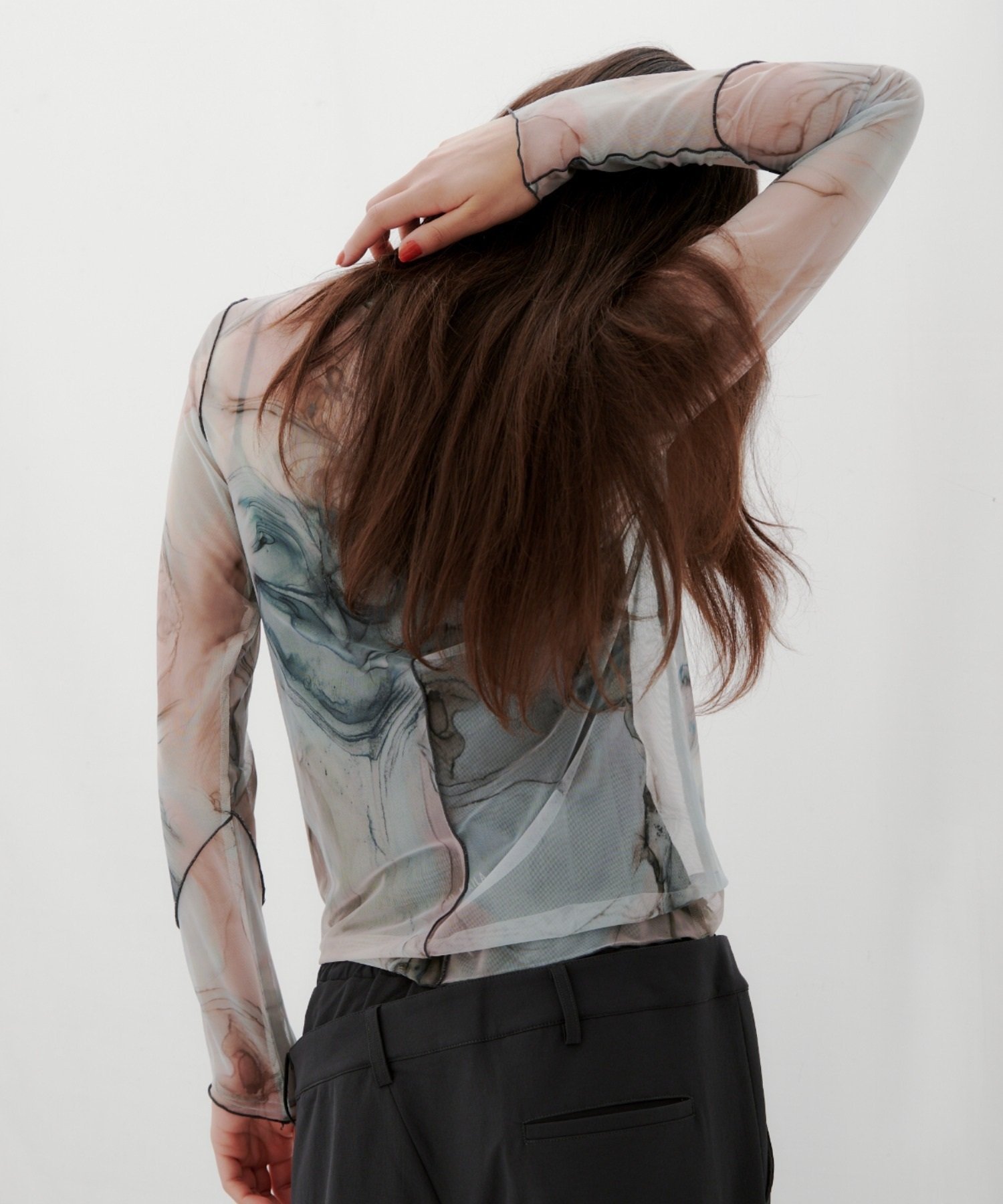 【SALE／30%OFF】B'2nd CASANE(カサネ)別注マーブルペイントロングスリーブカットソー ビーセカンド トップス カットソー・Tシャツ グリーン ベージュ【送料無料】