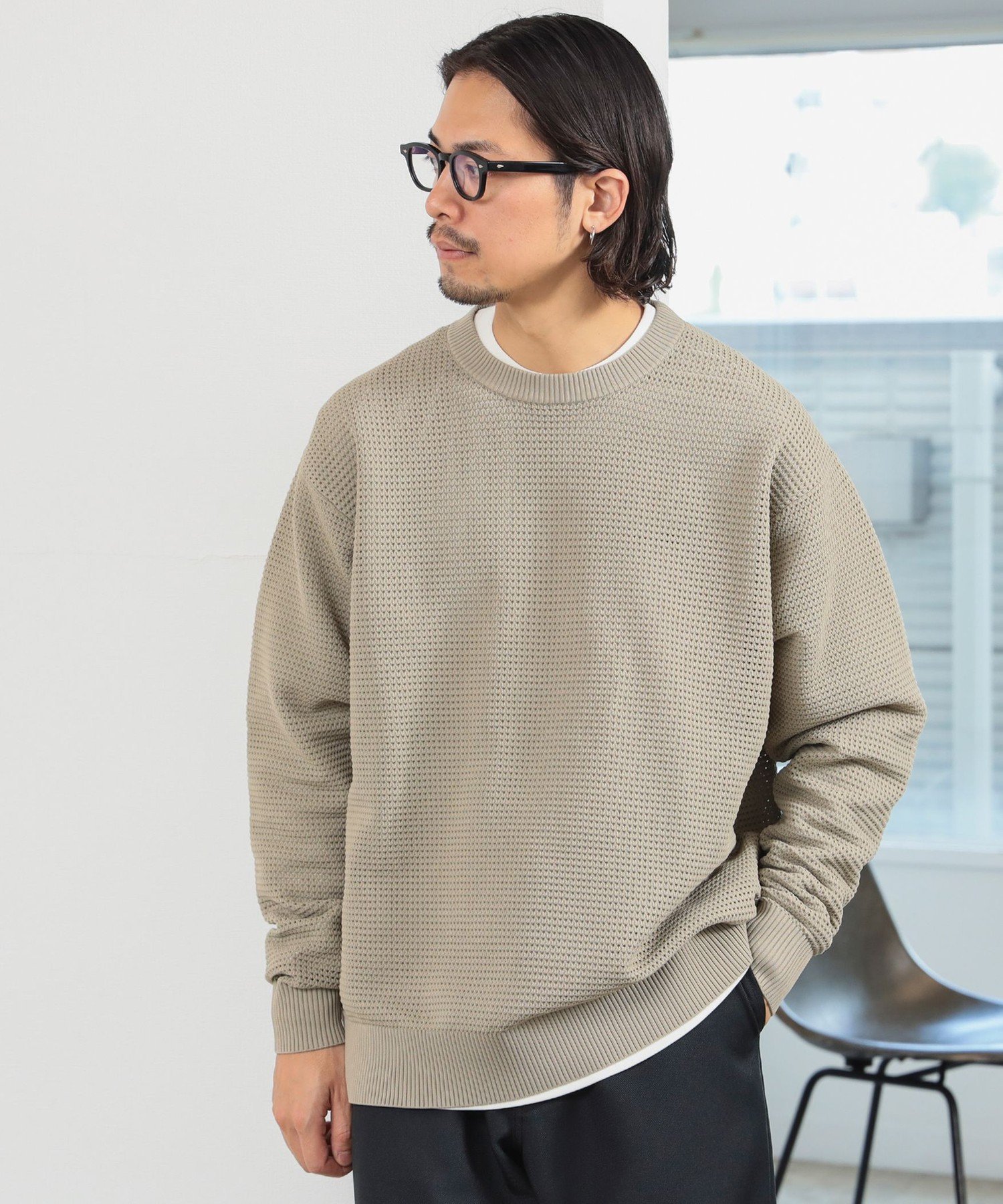 【SALE／60%OFF】B:MING by BEAMS 12ゲージ ワッフル クルーネック ニット ビームス アウトレット トップス ニット ブラック ベージュ