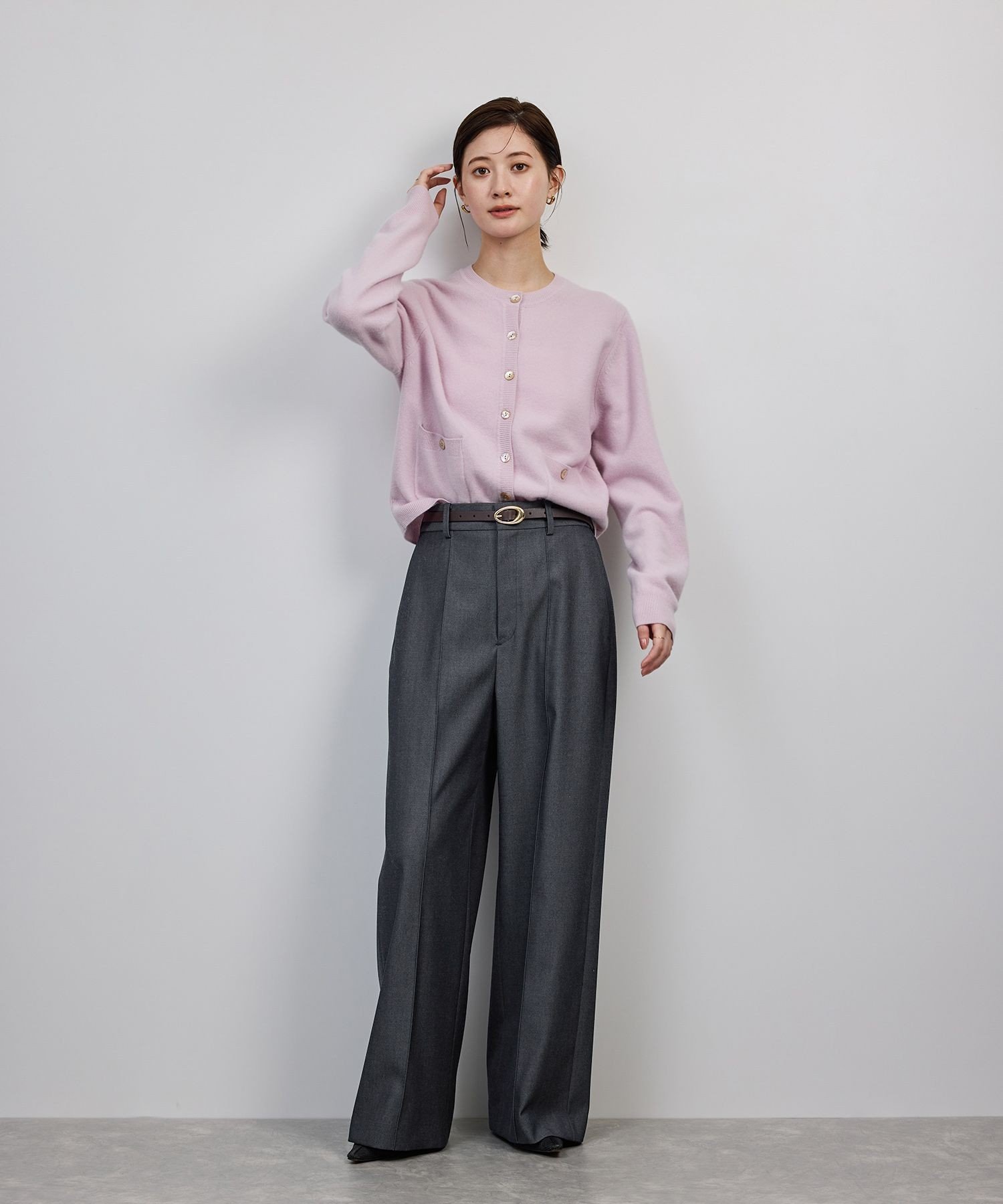 【SALE／30%OFF】ROPE' 梳毛ギャバ プリーテッド ワイドパンツ ロペ パンツ その他のパンツ ブラック ネイビー【送料無料】