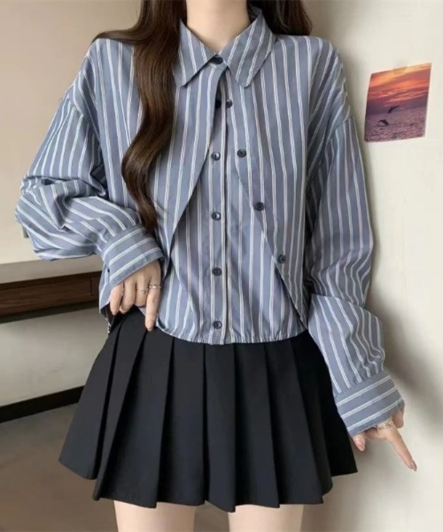 【SALE／5%OFF】DIAVEL 【25秋冬新作】ストライプ柄レイヤード風シャツ ディアベル トップス シャツ・..