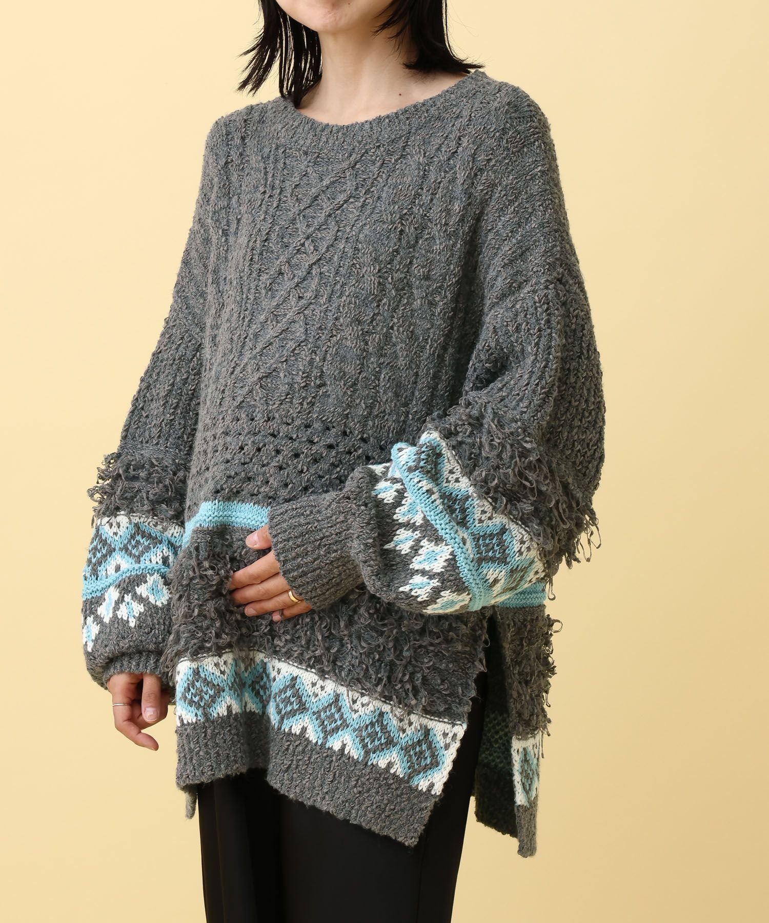 【SALE／35%OFF】LEPSIM 【産前・産後対応】マタニティ/ケーブルフリンジニット レプシィム マタニティウェア・ベビー用品 その他のマタニティグッズ ベージュ グレー【送料無料】 2