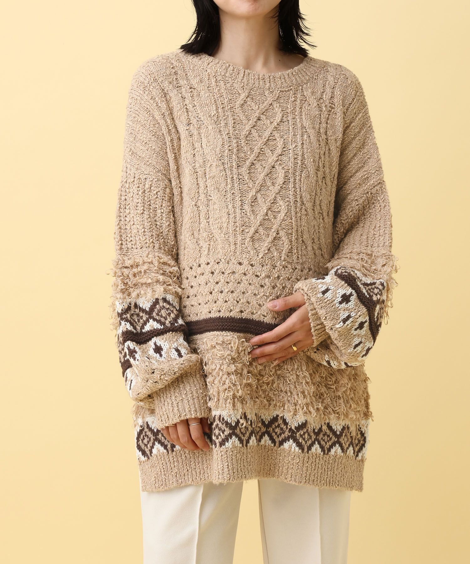 【SALE／35%OFF】LEPSIM 【産前・産後対応】マタニティ/ケーブルフリンジニット レプシィム マタニティウェア・ベビー用品 その他のマタニティグッズ ベージュ グレー【送料無料】 3