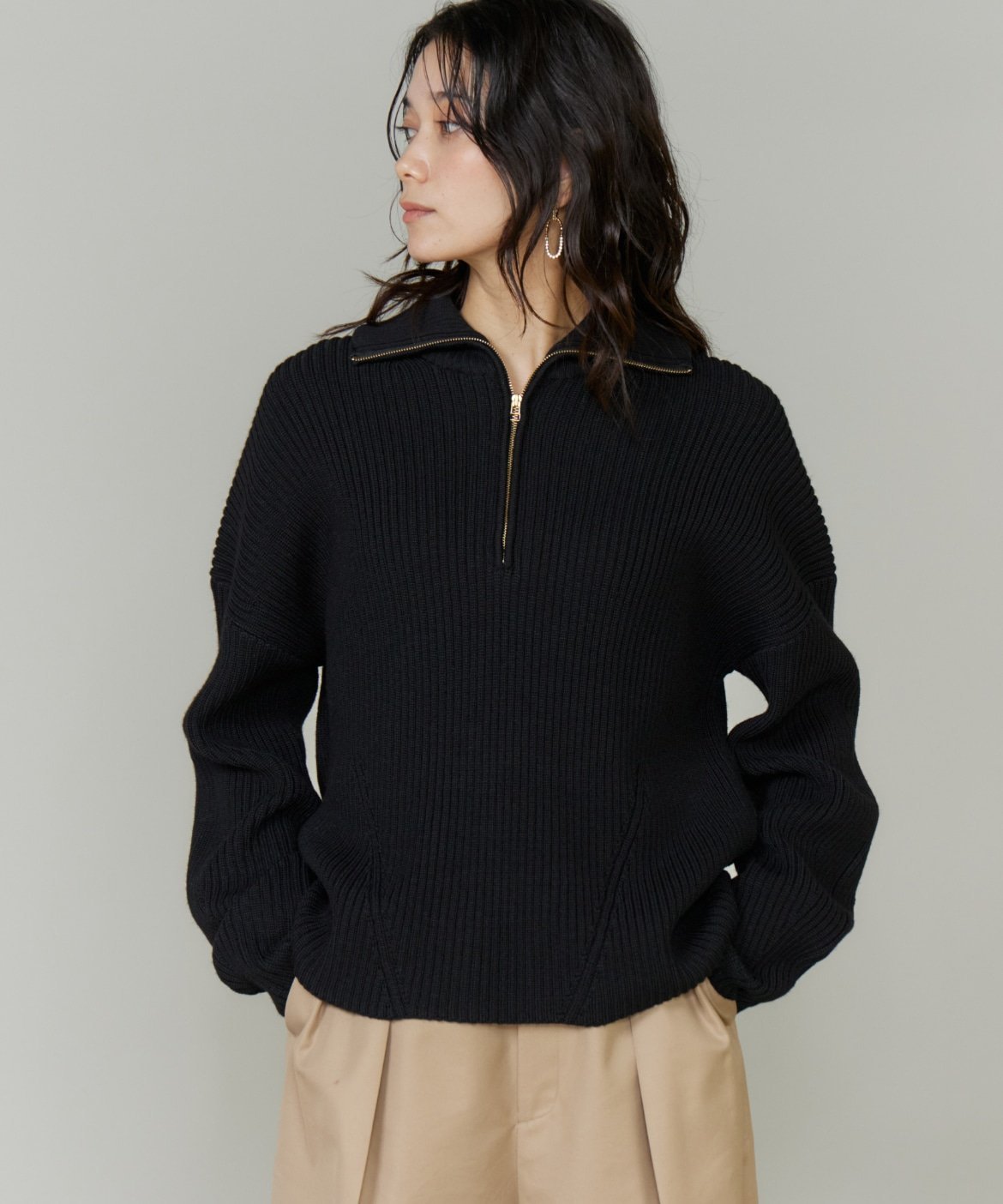 【SALE／30%OFF】INED 《大きいサイズ》ハーフジッププルオーバーニット イネド トップス ニット グレー ホワイト ブラック ブルー【送料無料】