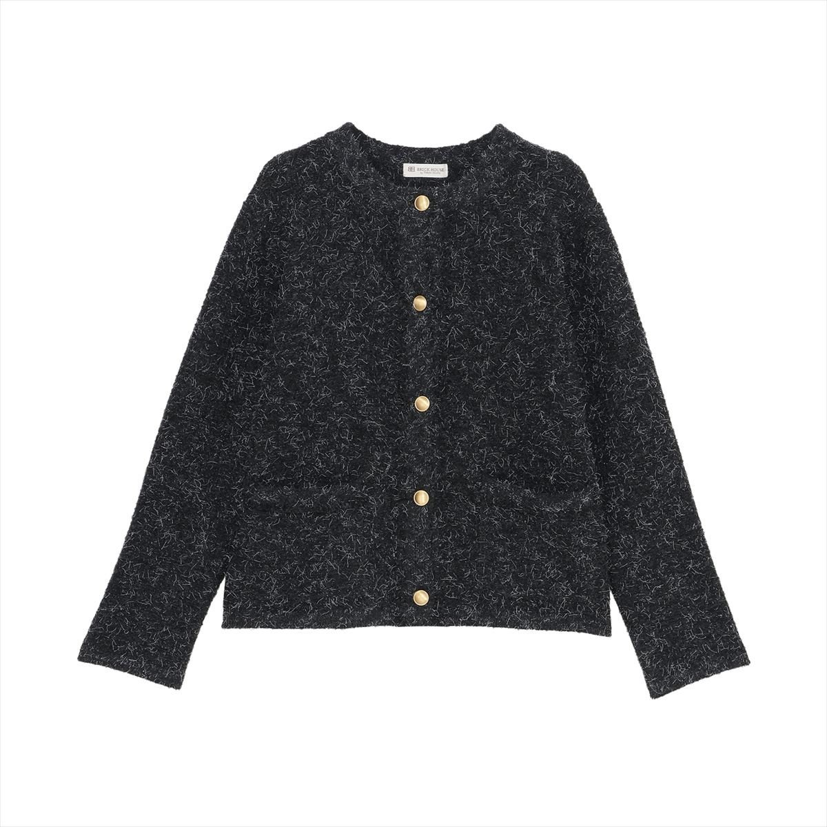 BRICK HOUSE by Tokyo Shirts アウター ファンシーツイード風 ニット ジャケット レディース BL13K104DE10X00-49 トーキョーシャツ ジャケット・アウター ノーカラージャケット ブラック【送料無料】