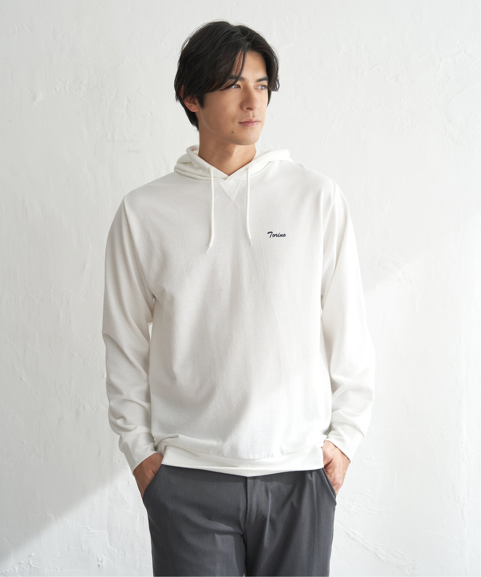 ikka ブロックインレイTパーカ イッカ トップス カットソー・Tシャツ グレー ホワイト ブルー グリーン