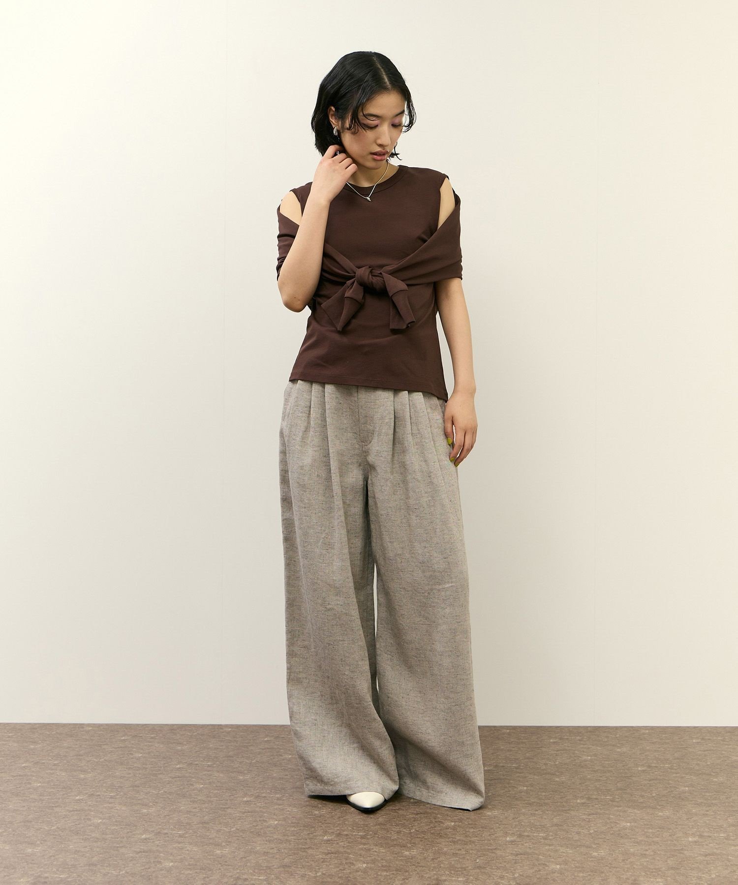ADAM ET ROPE' FEMME リネンタックパンツ アダムエロペ パンツ その他のパンツ ベージュ【送料無料】
