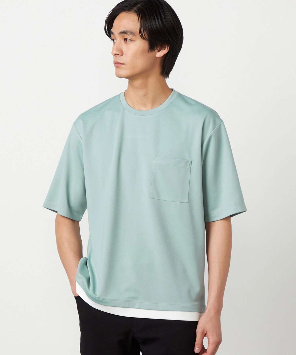 COMME CA ISM 【吸水速乾】フェイクレイヤードTシャツ コムサイズム トップス カットソー・Tシャツ グレー ホワイト グリーン