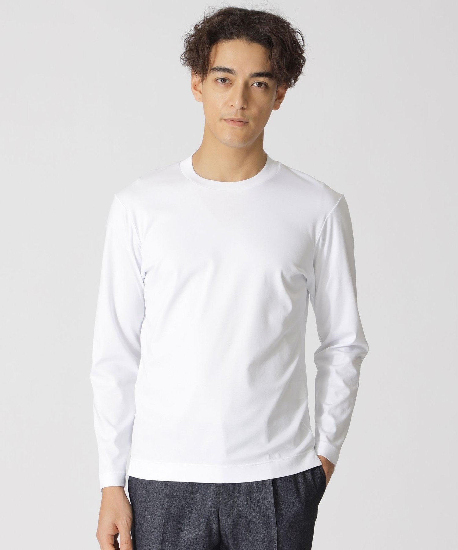 Paul Stuart 【ジャケット合わせに最適】長袖ドレスクルーネックTシャツ ポール・スチュアート トップス カットソー・Tシャツ ホワイト ブラック
