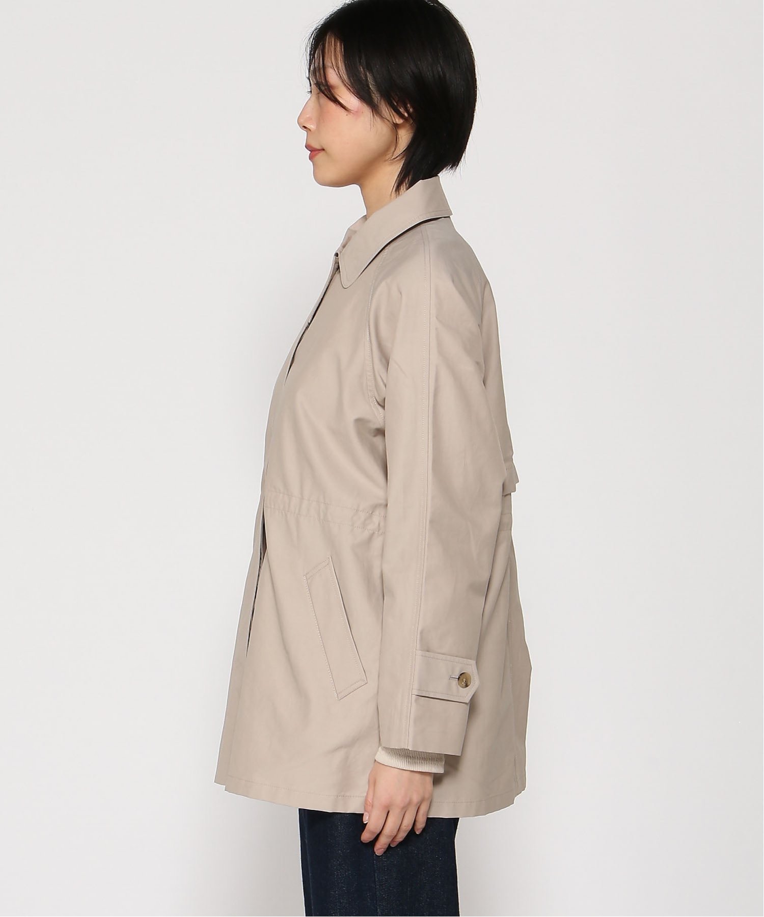 CROCODILE/(W)スピンドル付き ステンカラーコート クロコダイル ジャケット・アウター ステンカラーコート ベージュ グリーン